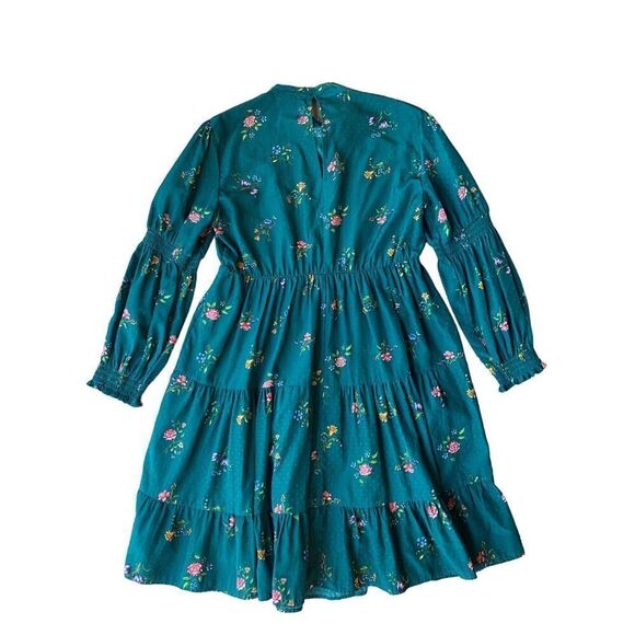 ZARA Retro Vintage Deep Emerald Green Floral Print Mini Dress - Picture 7 of 12